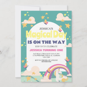 Invitation Simple mignonne fille photo Unicorn premier annive