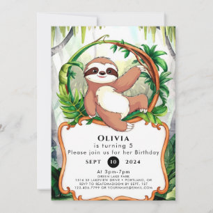 Invitation Simple mignonne Sloth Anniversaire