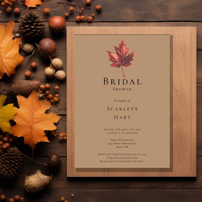 Invitation Simple Minimal Automne Feuille Bridal Shower Terra (Créateur téléchargé)