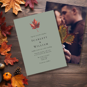 Invitation Simple Minimal Automne Feuille Vert Sauge Photo Ma