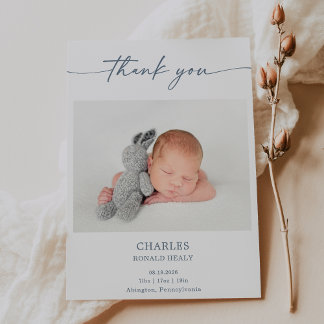 Invitation Simple Minimal Elegant Baby Photo Thank You Card