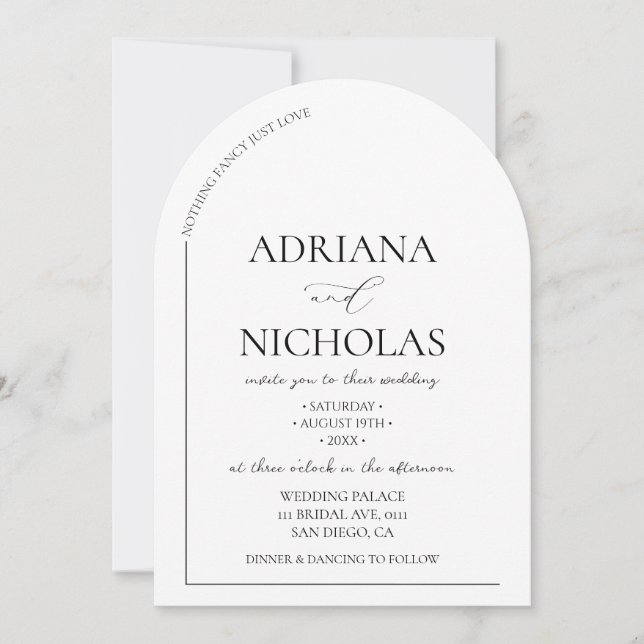 Invitation Simple Minimal Rien de Fantaisie Juste Mariage d'A (Devant)