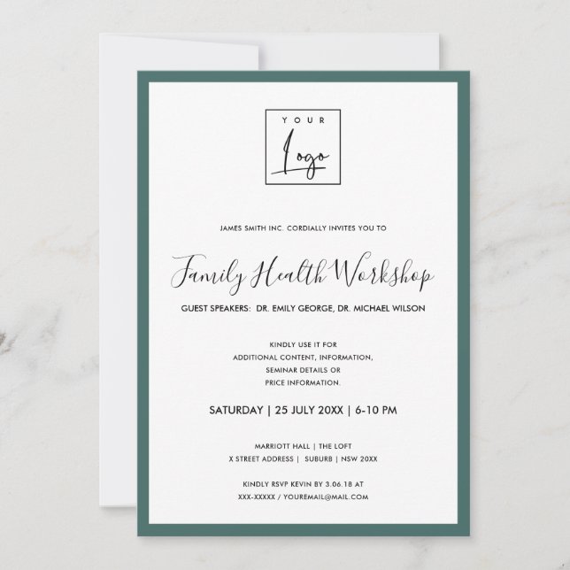 INVITATION SIMPLE MINIMAL VERT ATELIER DE LOGO GALA ÉVÉNEMENT (Devant)