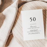 Invitation Simple minimaliste 50e fête d'anniversaire<br><div class="desc">Cette simple invitation minimaliste à la fête du 50e anniversaire est parfaite pour une fête d'anniversaire moderne. Le design sobre et élégant présente une typographie de script classique et sophistiquée en noir et blanc.</div>