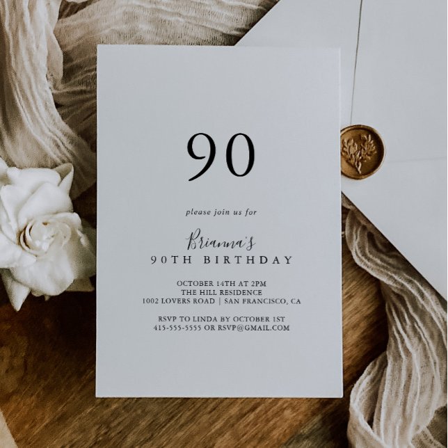 Invitation Simple minimaliste 90e fête d'anniversaire (Créateur téléchargé)