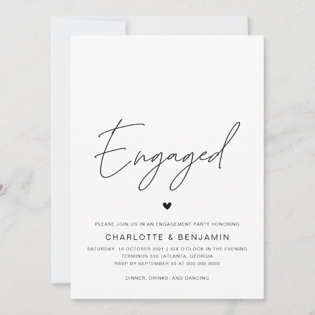 Invitation Simple minimaliste Black & White Engagement Party (Devant)