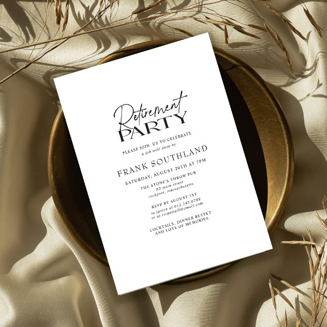 Invitation Simple minimaliste Black White Retraite Party (Créateur téléchargé)
