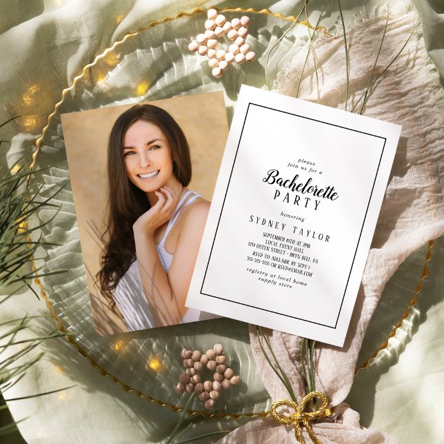 Invitation Simple minimaliste cadre photo Bachelorette Party (Créateur téléchargé)