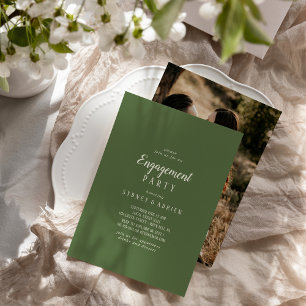 Invitation Simple Minimaliste Dark Sage Photo Engagement Part