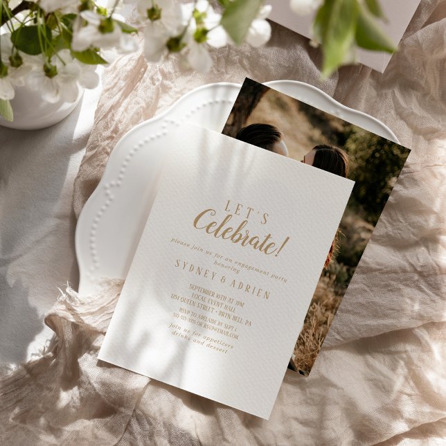 Invitation Simple Minimaliste|Gold Photo Fêtons la fête (Créateur téléchargé)