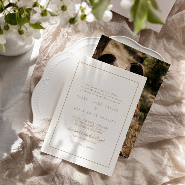 Invitation Simple Minimaliste|Gold Photo Mariage (Créateur téléchargé)