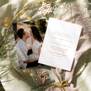 Invitation Simple Minimaliste Gold Photo Mariage traditionnel