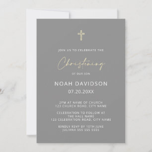 Invitation Simple minimaliste Gris & Croix d'or