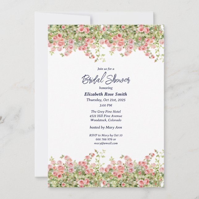 Invitation Simple minimaliste Jolie vigne rose douche nuptial (Devant)