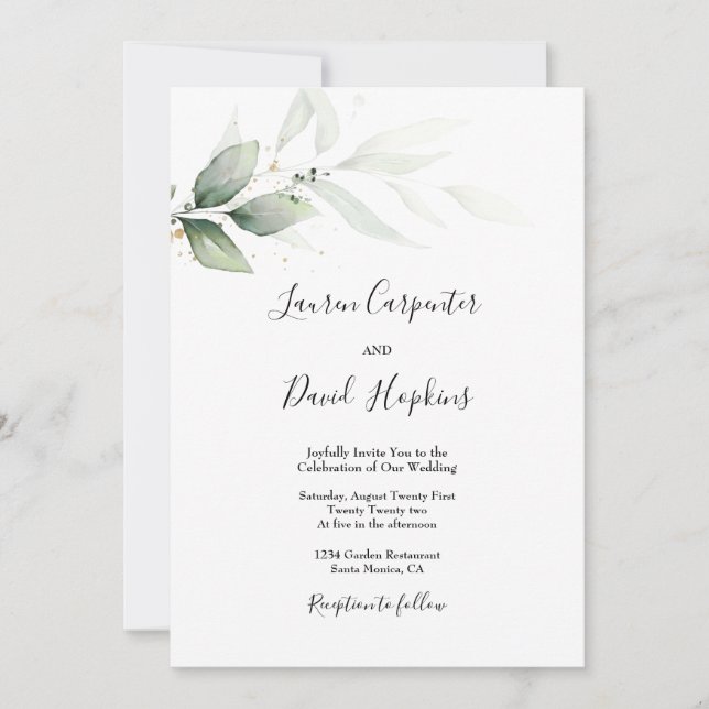 Invitation Simple minimaliste mariage de verdure (Devant)
