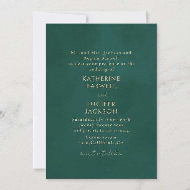 Invitation Simple minimaliste mariage vert émeraude (Devant)