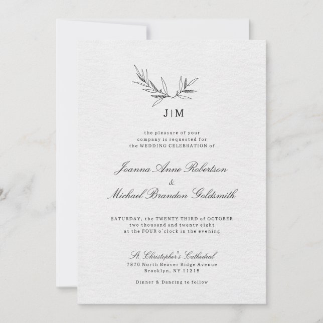 Invitation Simple minimaliste moderne Eucalyptus Olive Mariag (Devant)