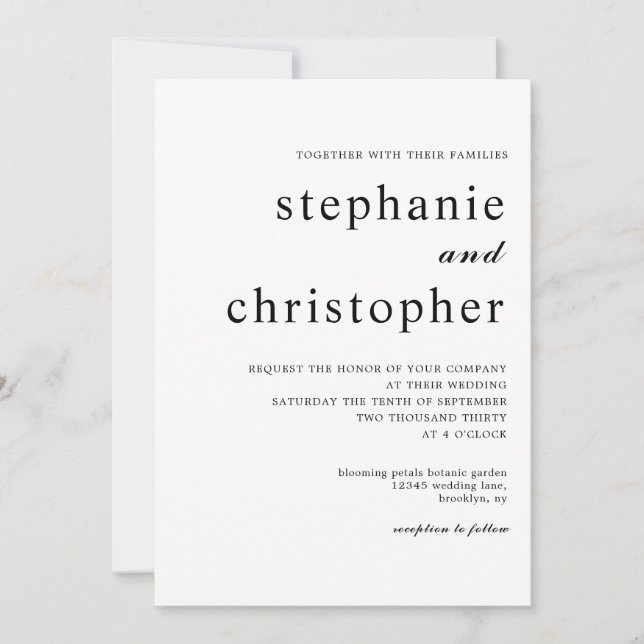 Invitation Simple minimaliste moderne Mariage de script noir (Devant)