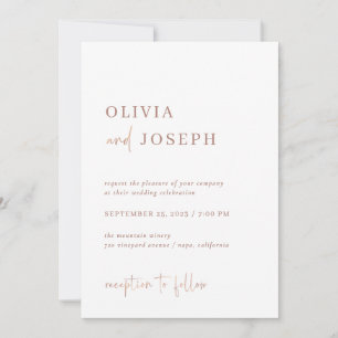 Invitation Simple minimaliste moderne   Mariage or Rose Faux