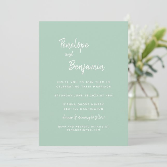 Invitation Simple minimaliste moderne Mariage vert Pistachio (Debout devant)