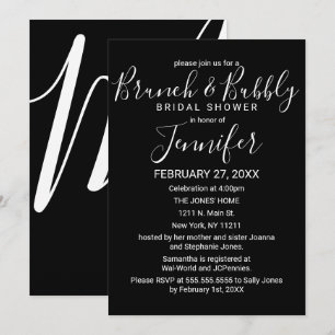 Invitation Simple Minimaliste Noir et Blanc Brunch et Bubbly