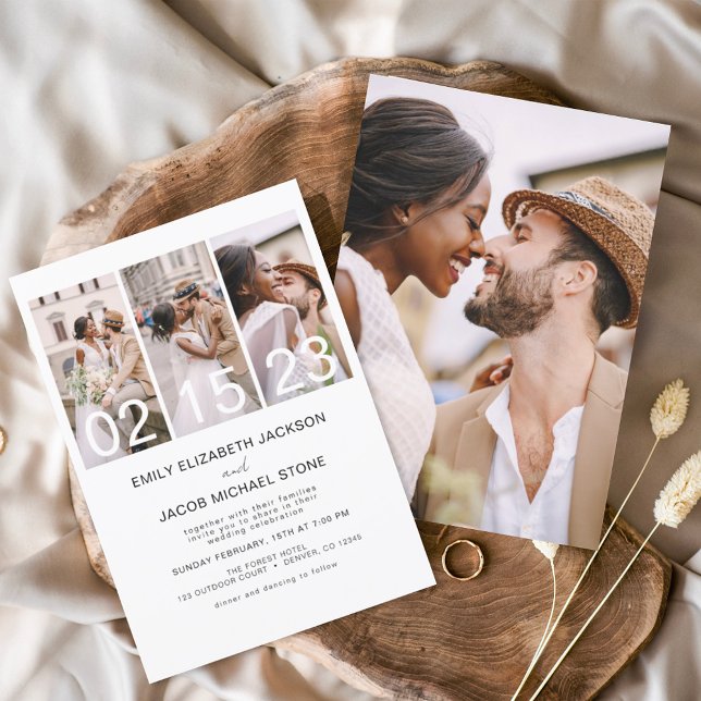 Invitation Simple minimaliste photo Elégant Mariage blanc (Créateur téléchargé)