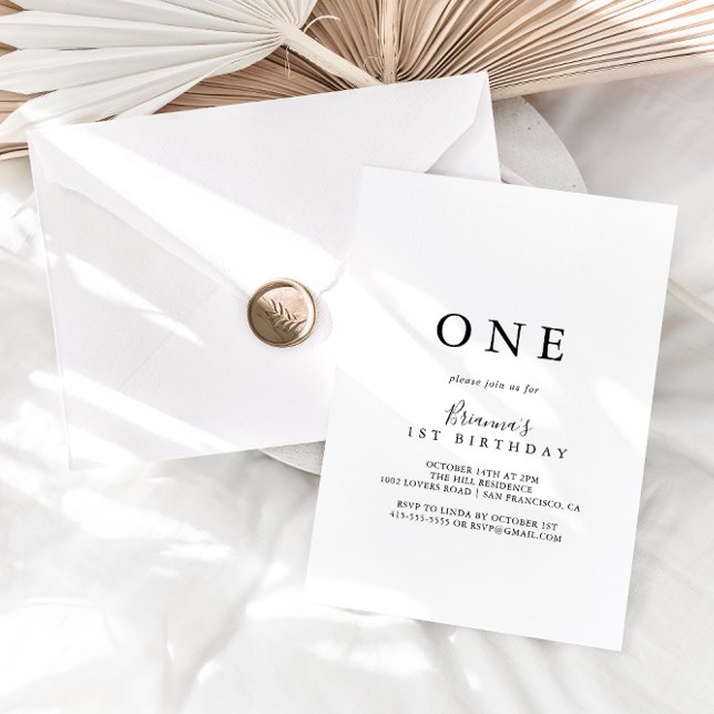 Invitation Simple minimaliste Première fête d'anniversaire (Créateur téléchargé)