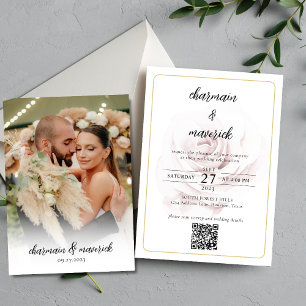 Invitation Simple minimaliste rose QR code Mariage photo