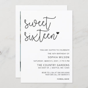 Invitation Simple minimaliste Script Sweet 16 Anniversaire Ph