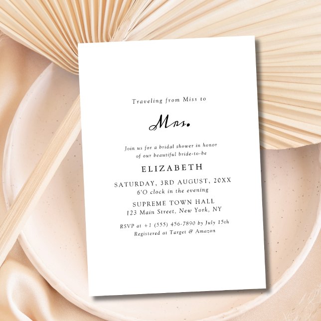 Invitation Simple Miss noir et blanc à Mme Fête des mariées (Créateur téléchargé)