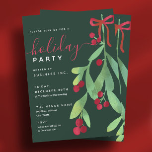 Invitation Simple Mistletoe Corporate Xmas Party Green