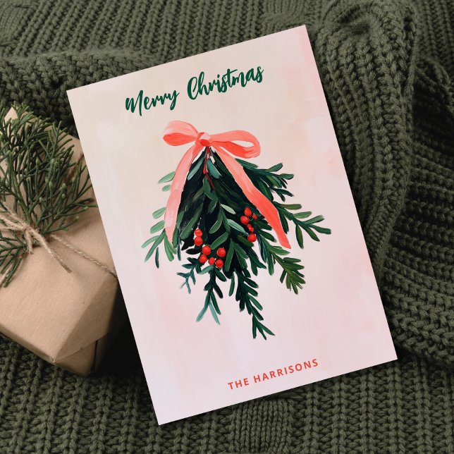 Invitation Simple Mistletoe non photo Peinture rose moderne (Créateur téléchargé)