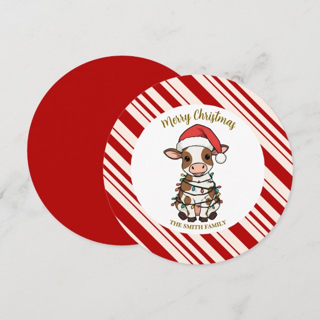 Invitation Simple modèle moderne de vache de Noël de veau (Devant / Derrière)