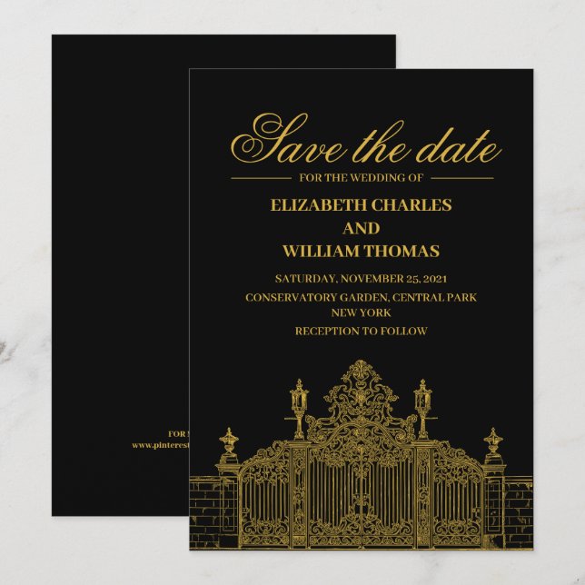Invitation Simple Modern Black & Gold Enregistrer La Date (Devant / Derrière)