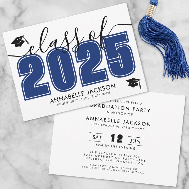 Invitation Simple Modern Blue Graduation Party (Simple Modern Blue Graduation Party Invitation)