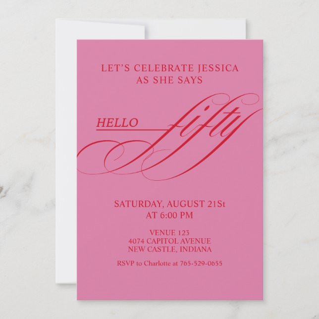 Invitation Simple Modern Caligraphy Fifty 50th Birthday Party (Devant)