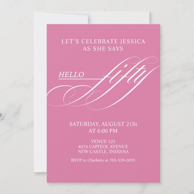 Invitation Simple Modern Caligraphy Fifty 50th Birthday Party (Devant)