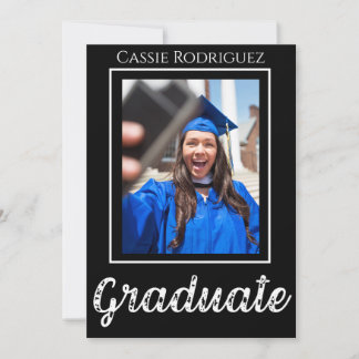 Invitation Simple Modern Calligraphy Photo Graduation Black