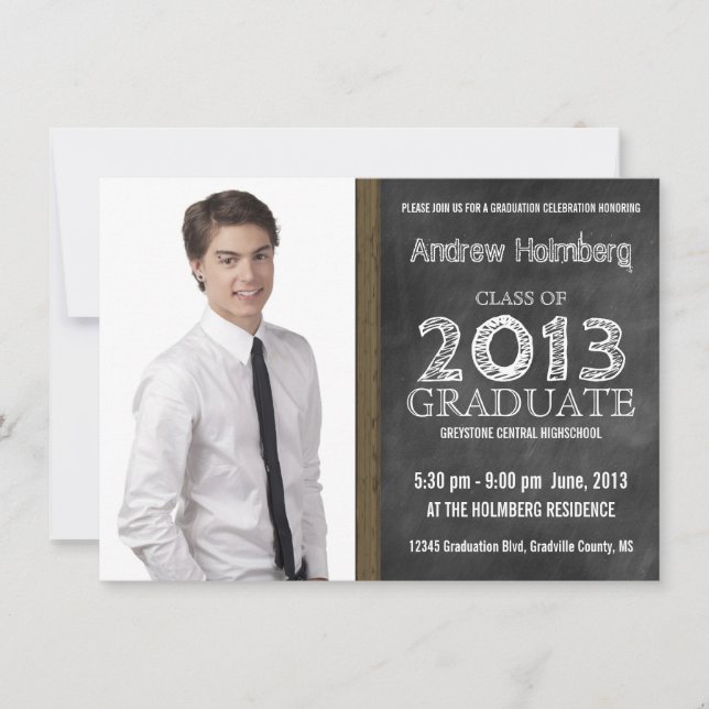 Invitation Simple Modern Chalk and Chalkboard - Grad photo (Devant)