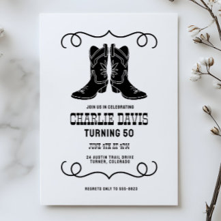 Invitation Simple Modern Cowboy Boots Men's Birthday Party