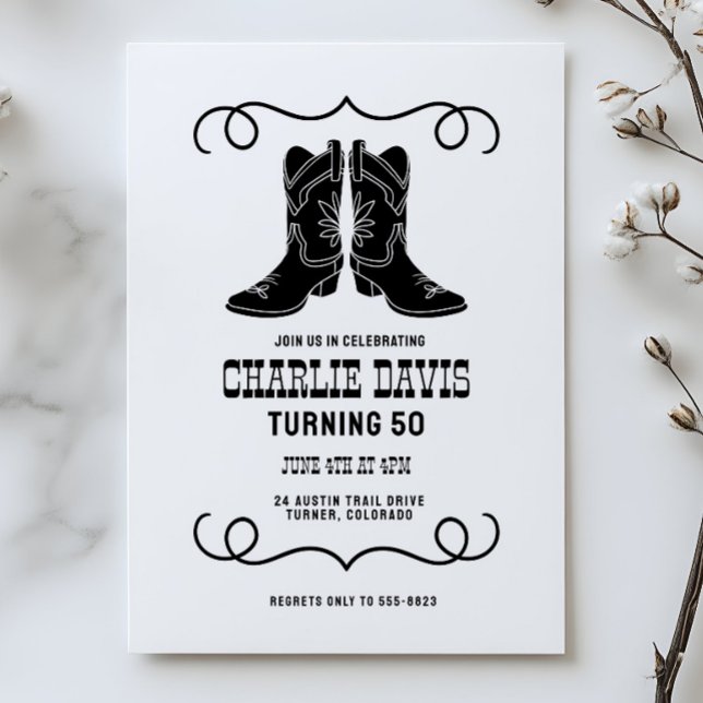 Invitation Simple Modern Cowboy Boots Men's Birthday Party (Créateur téléchargé)