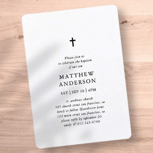 Invitation Simple Modern Elegant Cross Baby Boy Baptism
