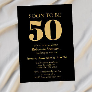 Invitation Simple Modern Gold Surprise 50e fête d'anniversair
