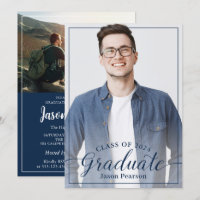Simple Modern Navy Blue Script Graduation Photo