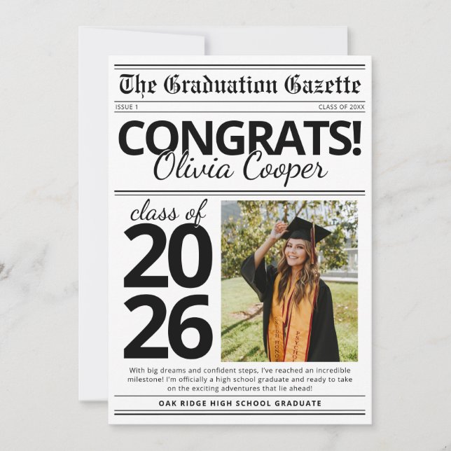 Invitation Simple Modern Newspaper Graduation Announcement (Devant)