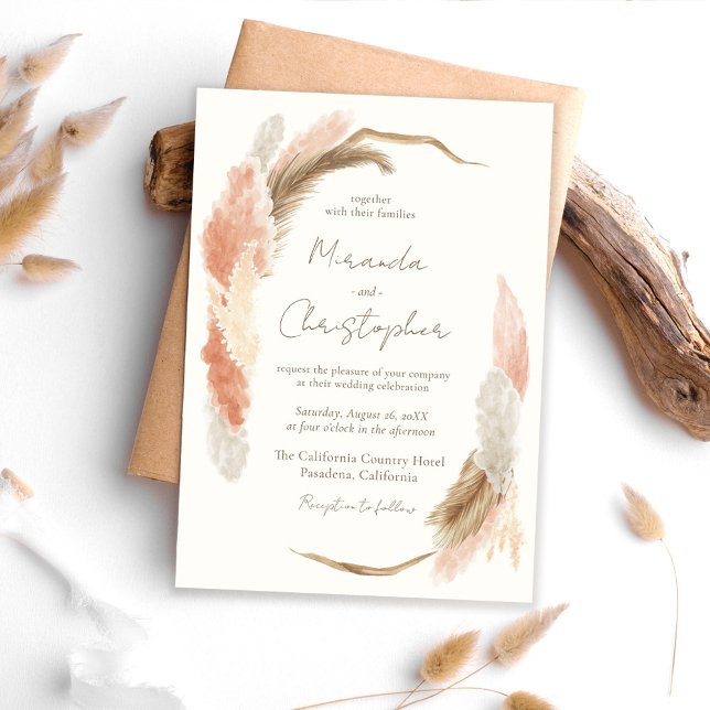 Invitation Simple Modern Rustic Pampas Grass Wedding (Créateur téléchargé)