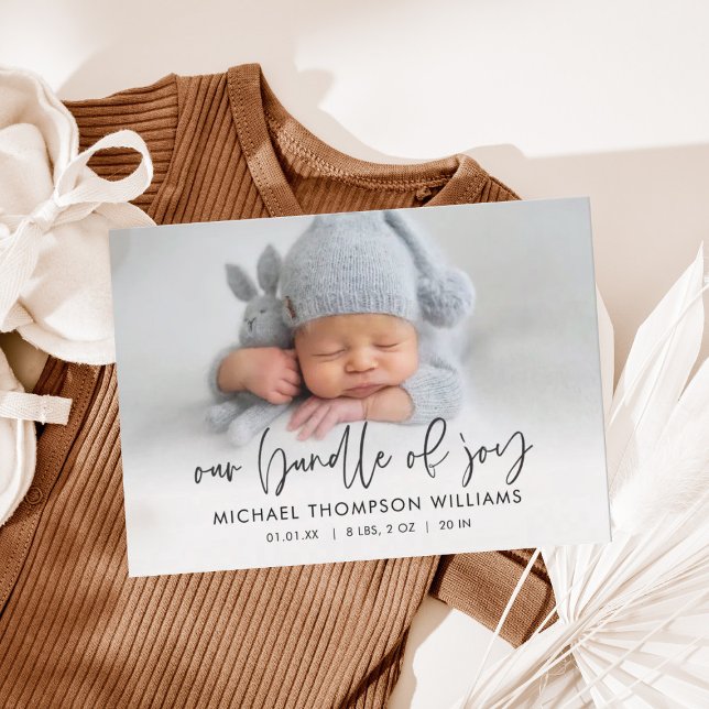 Invitation Simple Modern Script Copy Photo Birth Announcement (Créateur téléchargé)