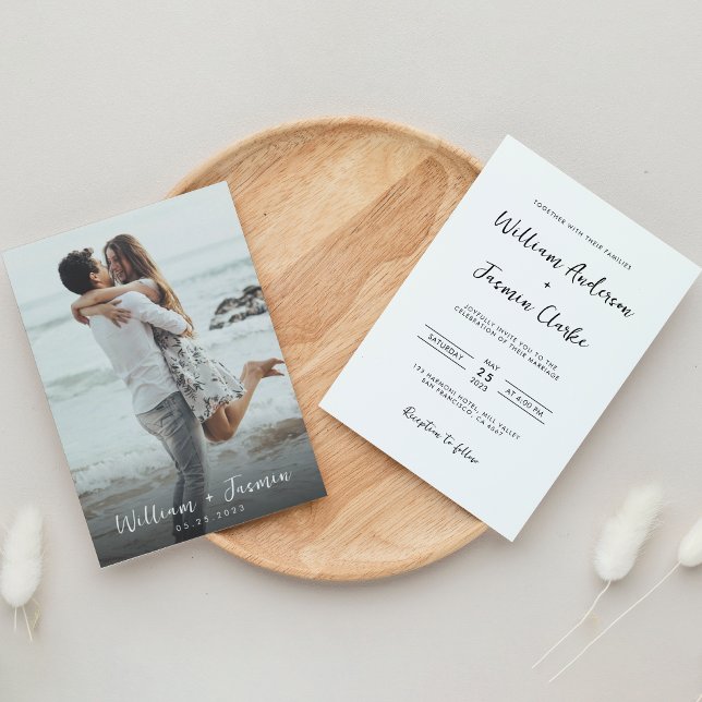 Invitation Simple Modern Script Mariage photo complet (Créateur téléchargé)