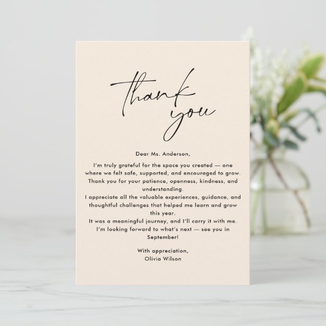 Invitation Simple, Modern Thank you Teacher  (Debout devant)