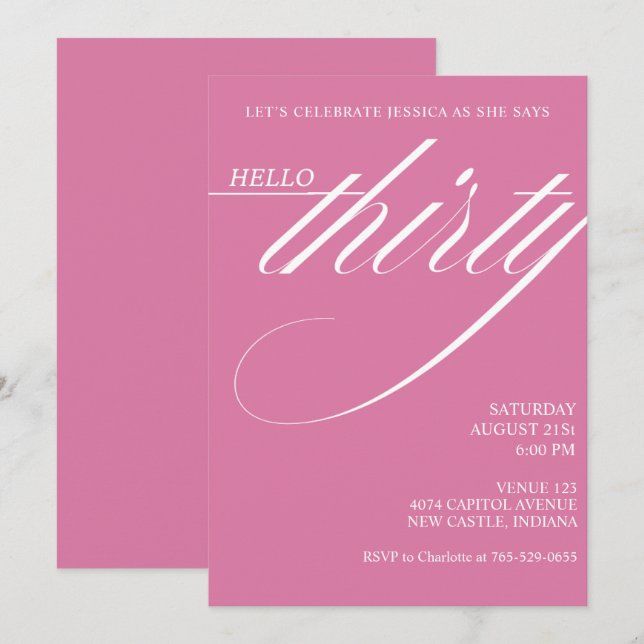 Invitation Simple Moderne 30e Anniversaire (Devant / Derrière)